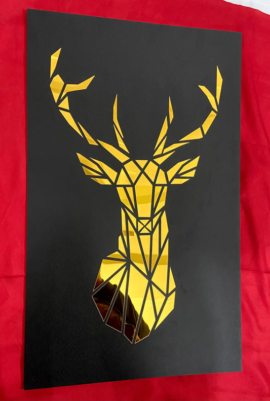 Geometric Deer Face Mirror Gold Art